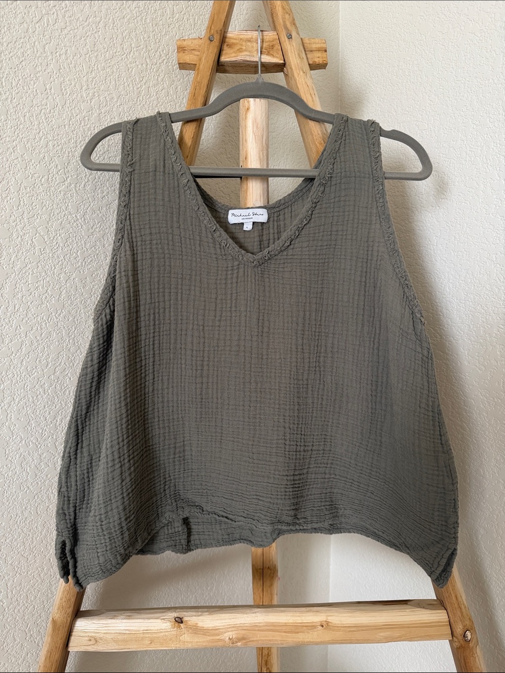 Michael Stars Olive Green Textured Cotton Tank Top